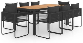 Set da pranzo da giardino 9 pz in rattan pvc nero e marrone