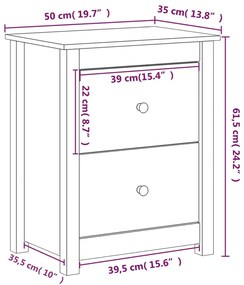 Comodino Nero 50x35x61,5 cm in Legno Massello di Pino