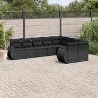 Set Divani da Giardino 9 pz con Cuscini Nero in Polyrattan 3254172