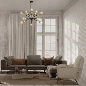 Maytoni T546PL-12B - Lampadario a sospensione JACKSON su cavo, 12xE27/7W/230V, nero/oro