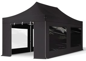 TOOLPORT 3x6m gazebo pieghevole PES con laterali (finestre panoramiche), PROFESSIONAL alluminio, nero - (600222)