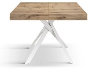 Tavolo FORTE DEI MARMI in legno, finitura rovere rustico e gambe incrociate in metallo bianco, allungabile 95&#215;90 cm &#8211; 145 x 90 cm