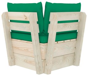 Divano angolare da giardino su pallet e cuscini legno di abete