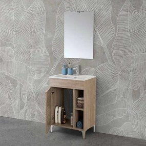 Mobile bagno a terra 60 cm rovere tropea con 1 anta lavabo e specchio Martha
