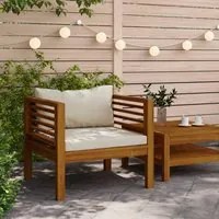 Sedia da Giardino con Cuscino Crema in Legno Massello di Acacia 316294