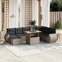 Set Divano da Giardino 9 pz con Cuscini Grigio in Polyrattan 3272334