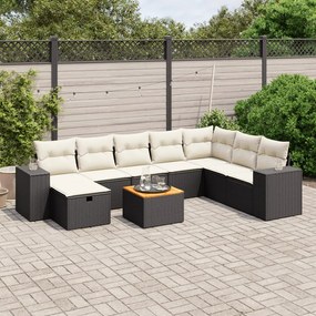 Set Divani da Giardino 9 pz con Cuscini Nero in Polyrattan