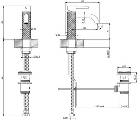 Miscelatore lavabo con scarico con flessibili steel brushed intreccio 54101 Gessi