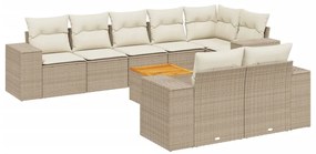 Set divano da giardino 9 pz con cuscini beige in polyrattan