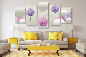Quadri 5 pezzi – Fiori interessanti con elementi e motivi astratti