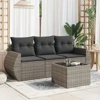 Set Divani da Giardino 4 pz con Cuscini in Polyrattan Grigiocod mxl 111935