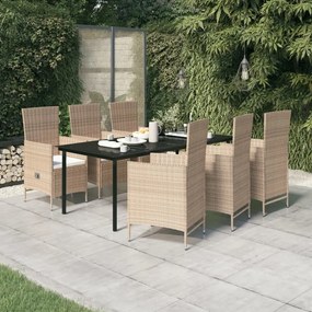 Set mobili da pranzo da giardino 7 pz con cuscini beige