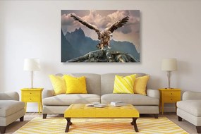 Stampa su tela – Aquila con ali spiegate sopra le montagne