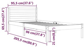 Telaio Letto in Legno Massello di Pino 90x200 cm Nero