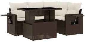 Set divano da giardino 5 pz con cuscini marrone in polyrattan