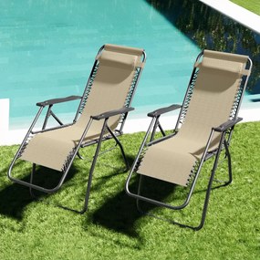 Set Da 2 Sedie Sdraio A Gravit&agrave; Zero Da Giardino Poggiatesta Regolabile Sedia Pieghevole Oscillante Ergonomica Traspirante Zero Gravity Da Esterno Piscina Mare Portata Massima 120 Kg (Beige)