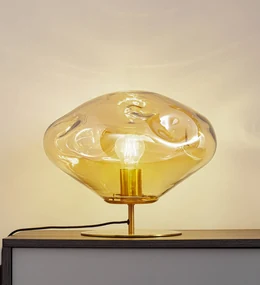 Lampada da tavolo Lindby Lelia, ambra, vetro, metallo, Ø 35 cm