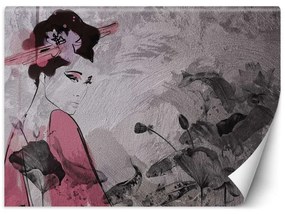 Carta Da Parati, Ritratto di geisha su muro di cemento