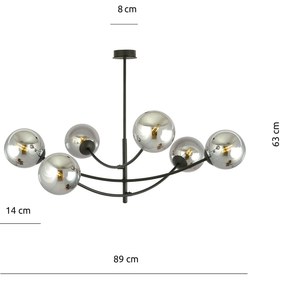 Sospenione Moderna 6 Luci Oceano In Acciaio Nero Bracci Regolabili E Vetro Fumè