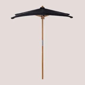 Ombrellone in legno di teak e macramè (183x183 cm) Poike Nero - Sklum