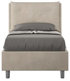Letto singolo imbottito 80x210 microfibra Appia senza rete, con rete e contenitore, Sabbia / Contenitore
