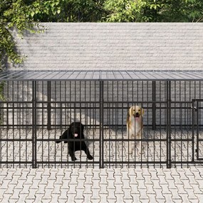 Gabbia Per Cani Da Esterno Con Tetto İn Acciaio 18,77 M² /