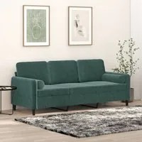 Divano a 3 Posti con Cuscini Verde Scuro 180 cm in Vellutocod mxl 70962