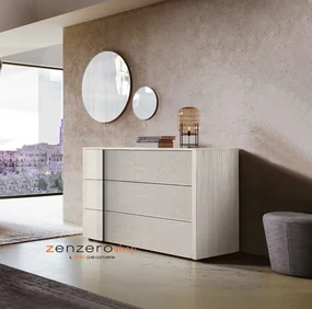 Comò moderno Santorini bicolor in finitura Bianco altea e Graniglia chiara