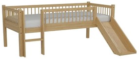 Letto da bambini rialzato di colore naturale in faggio massiccio con scivolo con rete inclusa 90x200 cm Forrest – Vipack