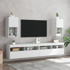 Mobili tv con luci led 2pz bianchi 30,5x30x60 cm