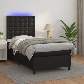 Giroletto A Molle Con Materasso E Led Nero 90x190 Cm Similpelle /