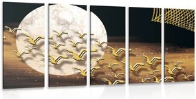 Quadri 5 pezzi – Volo di uccelli durante la luna piena