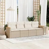 Set Divano da Giardino 4 pz con Cuscini Beige in Polyrattan 3258173