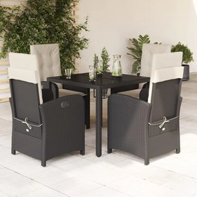 Set da pranzo da giardino 5 pz nero con cuscini in polyrattan