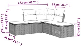 Set divani da giardino 5 pz con cuscini in polyrattan nero