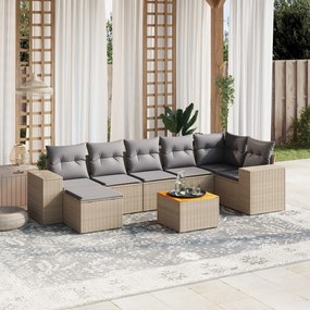 Set divano da giardino 8 pz con cuscini beige in polyrattan