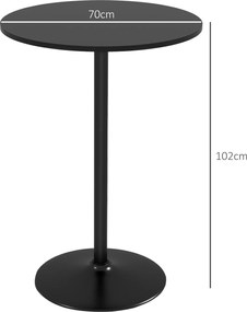 Tavolo Alto da Bar Moderno Rotondo con Base Ø70x102 cm in Acciaio e Piano in MDF Nero...