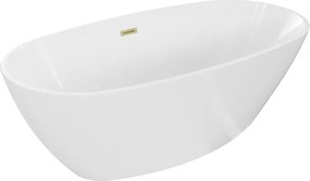 Mexen Eris vasca da bagno freestanding 170 x 80 cm, bianca, troppo pieno oro spazzolato - 53441708000-55