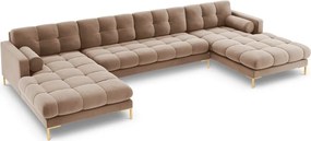 Divano angolare Bali 7 posti Bali in velluto con gambe oro - L383cm