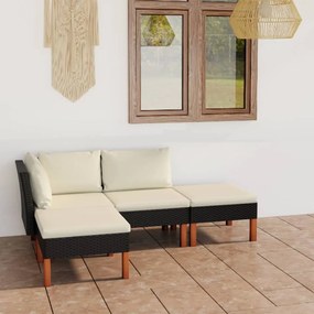 Set divani da giardino 4 pz con cuscini in polyrattan nero