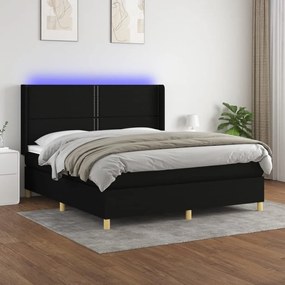 Letto A Molle Con Materasso E Led Nero 160x200 Cm İn Tessuto /