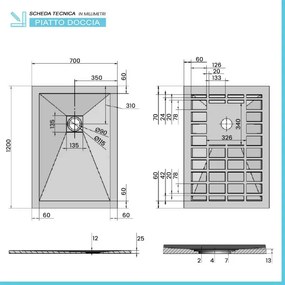 Piatto doccia 70x120 in resina su misura bianco effetto pietra Karen