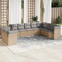 Set Divano da Giardino 10 pz con Cuscini Beige in Polyrattan 3217859