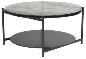 Tavolino da salotto rotondo con doppio ripiano in vetro riciclato e metallo nero D85 cm WELLE