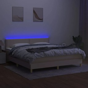 Letto a molle con materasso e led crema 180x200 cm in tessuto