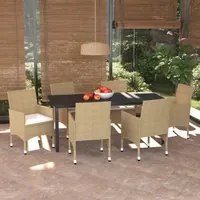 Set Pranzo da Giardino 7 pz con Cuscini in Polyrattan Beige 3094989