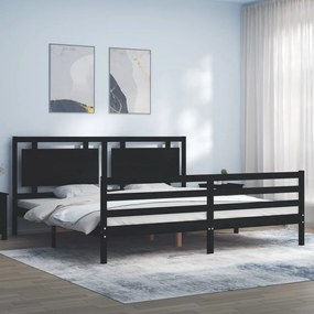 Giroletto Con Testiera Nero 200x200 Cm İn Legno Massello /