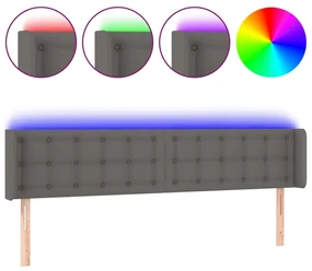 Testiera a led grigia 183x16x78/88 cm in similpelle