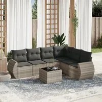 Set Divani da Giardino 7pz con Cuscini Grigio Chiaro Polyrattan 3253759