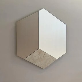 Specchio moderno 70x80 cm effetto marmo avorio e vetro bronzo - OLIVER